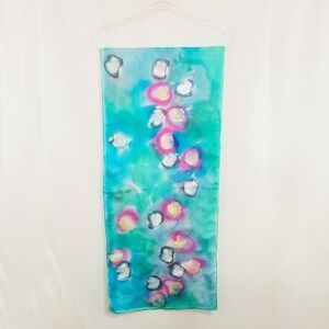 Vintage hand painted abstract scarf artist signed blue pink